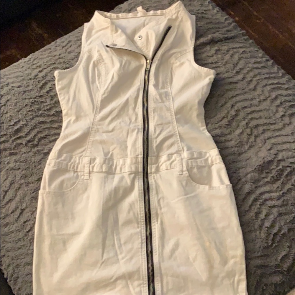 G by Guess white jeans mini zipper dress M